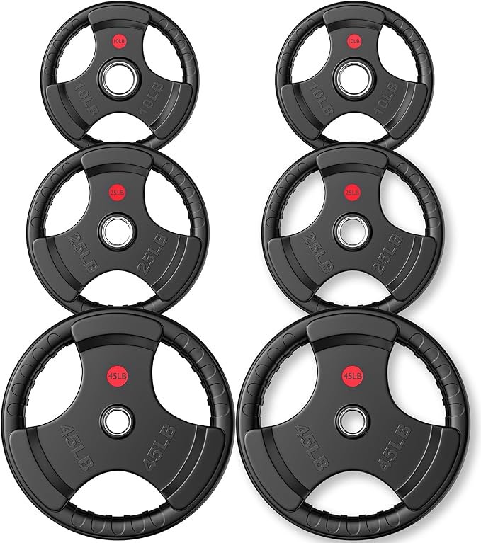 GIKPAL 2-inch Rubber Olympic Grip Weight Plates for Strength Training, Weightlifting in Home & Gym, Barbell Weights Plates Set (2.5/5/10/25/35/45 LB)