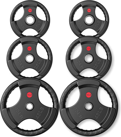 GIKPAL 2-inch Rubber Olympic Grip Weight Plates for Strength Training, Weightlifting in Home & Gym, Barbell Weights Plates Set (2.5/5/10/25/35/45 LB)