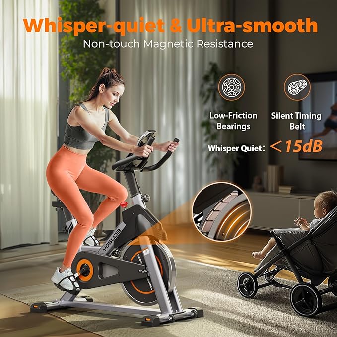 YOSUDA Exercise Bike, Brake Pad Stationary Bike for Home with Exclusive App, Magnetic Indoor Cycling Bike with 300 lb Weight Capacity, Low Noise, Tablet Holder and Fitness Courses for Weight Loss