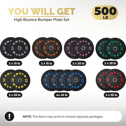 2 Inch Bumper Plates，10-500lbs，Barbell Rubber Olympic Weight Plates Set for Home Gym, Strength Training & Weight Lifting, Multiple Options Colors