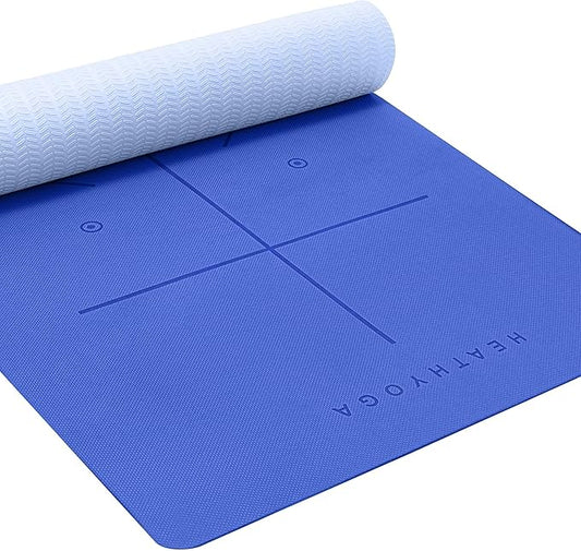 Heathyoga Eco Friendly Non Slip Yoga Mat, Body Alignment System, SGS Certified TPE Material - Textured Non Slip Surface and Optimal Cushioning,72"x 26" Thickness 1/4"