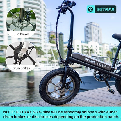 Gotrax S3 Electric Bike, 16x3.0 Fat Tire Electric Bicycle Adults, 750W Peak Motor, Max Range 25 Miles, Up to 20 Mph, Removable Battery, Adjustable Seat, Folding Electric Bike for Adults/Teens 13+