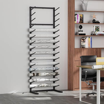 GIOTORENT Wall Mount Blueprint Storage Rack,15-Tier Heavy Duty Blueprint Holder for Construction Plan, Posters,Vinyl Rolls, Art Prints, Max 30lb/Arm, Easy Mount for Home, Office(Matte Black)