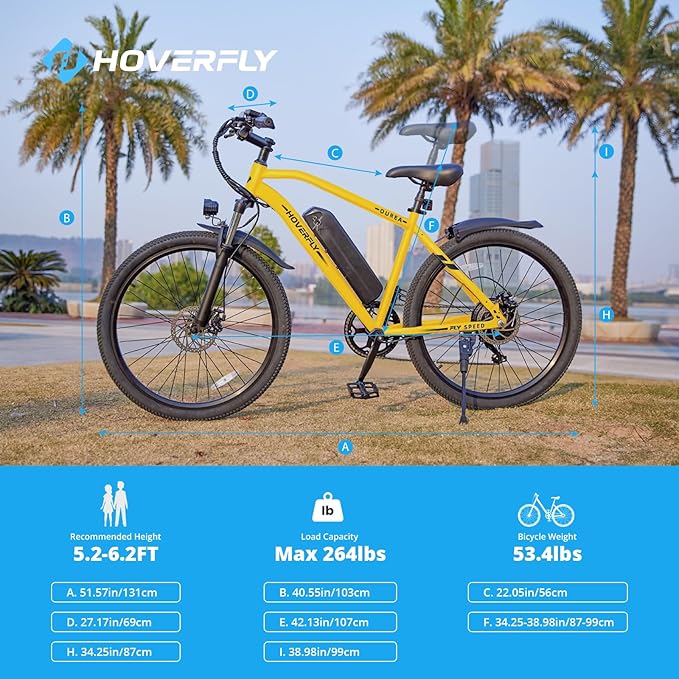 HOVERFLY OUREA 26" Electric Bike for Adults, 750W Peak Motor Mountain Ebike, 20MPH Up to 40 Miles, UL2849 Certified, 7-Speed, Removable Battery, Shock Absorber, Fat Tire Commuter E-Bike