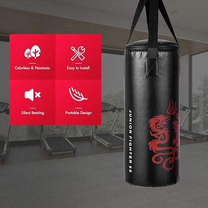 GYMAX Kids Punching Bag Set, Prefilled Junior Kick Boxing Bag Kit with Gloves & Jumping Rope, Heavy Duty Wall Mounted Punching Bag for Youth MMA, Martial Kungfu Thai Training