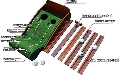 GimYaa Golf Putting mat Green Indoor and Outdoor with Auto Ball Return,Game Practice Golf Gifts for Home, Office, Backyard Indoor Golf and Outdoor Use, Crystal Velvet Mat