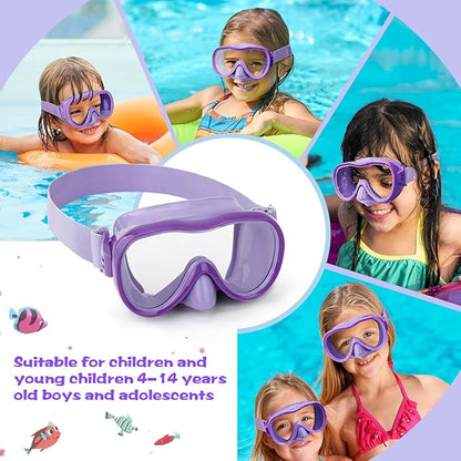 Kids Swim Goggles with Nose Cover, Anti-Leak Swim Mask with Elastic Fabric Strap, UV Protection Swimming Goggles for Kids