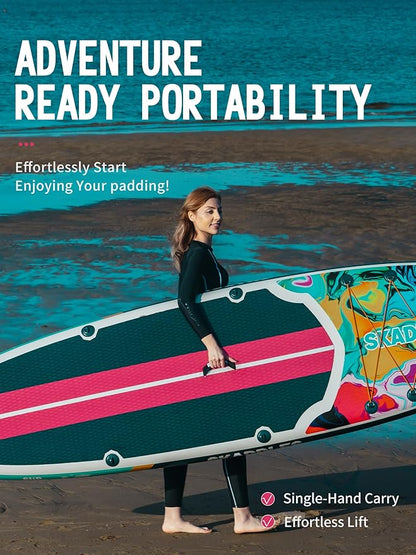10’6’’ Portable Inflatable Stand Up Paddle Board (SUP) for Adults and Youth with Non-Slip Deck – Complete Accessories Kit, Perfect for Fishing, Yoga, Fitness & Family Fun