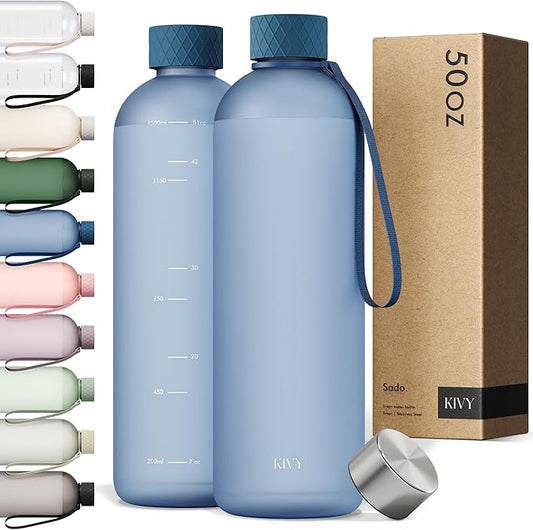 KIVY Slim Water Bottle 50oz [Lightweight & Shatterproof] - Reusable Tritan Water Bottle - Leak Proof Water Bottle for Women & Men - No Spill - Dishwasher Safe - Blue Water bottle