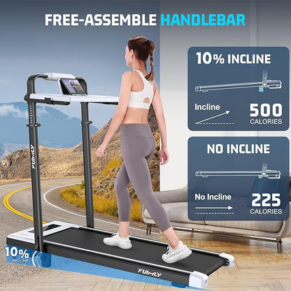 Walking Pad Treadmill with Desk Workstation, 10% Incline Foldable Treadmill with Handrail, 300lbs Capacity, 3 Control Methods, 8 in 1 Folding Treadmills for Home Office