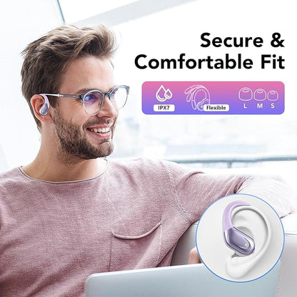 Ear buds Wireless Earbuds Bluetooth 5.3 Headphones 60hrs Playtime with Digital Display Sports Wireless Headphones with Earhook Deep Bass IPX7 Waterproof Over-Ear Earbuds for Android iOS Workout Purple