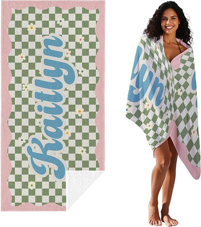 JML Personalized Beach Towel with Name, Custom Flower Beach Towel, Customized Microfiber Pool Towel, Quick Dry & Absorbent Swim Towel for Adult,Anniversary, Birthday, Summer Holiday,Vacation