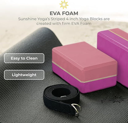 Sunshine Yoga 4" Striped Yoga Block, 10 Pack Bulk EVA Foam Yoga Blocks, Firm and Supportive Yoga Brick, Balance Foam for Stretching, Pilates, and Workout, 4" x 6" x 9"
