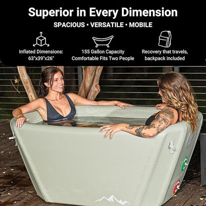 Endurance Cold Plunge 155 Gallon Ice Bath Tub Chiller Compatible Connections Inflatable, Durable, Portable, Insulated Design