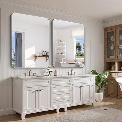 FORBATH 40x48 Inch Silver Bathroom Mirror for Over Sink, Large Rectangular Wall Mirror with Metal Frame, Rounded Corners for Bathroom, Bedroom, Entryway Decor (Horizontal or Vertical)