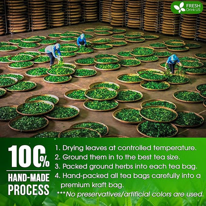 FreshDrinkUS, Premium 135 Tulsi Green Tea Bags, 100% Natural, Blend of Tulsi Holy Basil Leaves, and Green Tea Leaves. Made with Natural Material Tea Bags. No Sugar, Vegan.