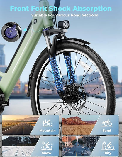 Jasion YC1/ST 26" Electric Bike, 750W Peak Motor, Step-Through Ebike for Adults, 360WH Removable Battery, Up to 40miles, Max 23MPH Urban Commuter E-Bike, 7 Speeds & Front Suspension