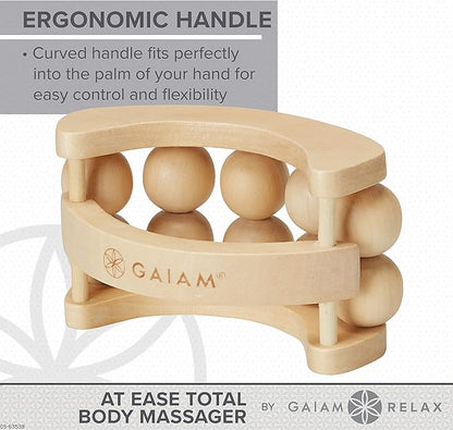 Gaiam Relax Massage Ball Roller - Handheld Wooden Total Body Massager for Back, Neck, Foot, Calf, Leg, Arm | Deep Tissue Massager Relief for Sore Muscles
