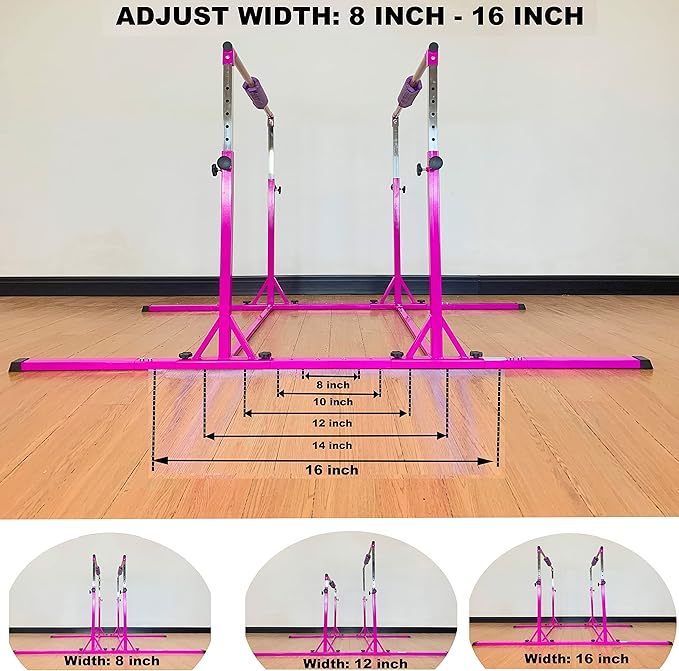Gymnastics Double Horizontal Bars 3Play Parallel Bars Uneven Bars Gymnastics Training Kip Bar with 304 Stainless Steel Regulating Arms & Fiberglass Rail for Indoor Outdoor Home Club Use