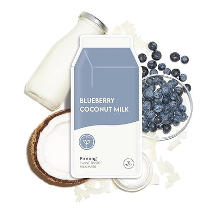 ESW Beauty Blueberry Coconut Milk - Firming Plant-Based Milk Face Mask (6-Pack) - Rejuvenating with Blueberry & Coconut for Mature Skin - Firms & Reduces Fine Lines