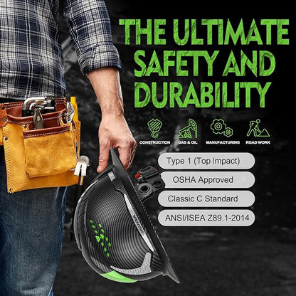 GREEN DEVIL Matrix Full Brim Hard Hat with Headlight Vented Construction Safety Helmet OSHA Approved Cascos De Construccion Work Hardhat for Men&Women