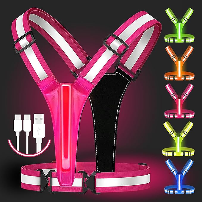 Led Reflective Vest Running Gear,USB Rechargeable Light Up High Visibility Running Vest,6-11hrs Light with Adjustable Waist/Shoulder for Runners Walkers
