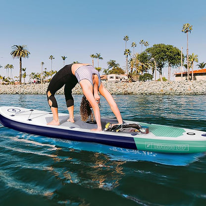 Inflatable Stand Up Paddle Board with SUP Accessories & Backpack. Paddle Boards for Adults. Non-Slip Deck, Wide Stance, Bottom Fin, Double Action Pump.