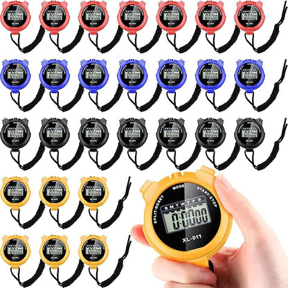 Kanayu 28 Pcs Multi Function Digital Stopwatch Timer Bulk Sports Stopwatch with Lanyard Date Time Alarm Timer for Coach Swimming Running Sports Train