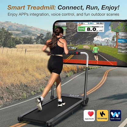 WELLFIT 10% Incline Foldable Walking Pad Treadmill with Handle Bar for Home, 360 LBS Capacity, 7.6MPH Max Speed,Wide Shock Absorbing Deck, 3.0HP Low Noise, for APP/Mute Remote