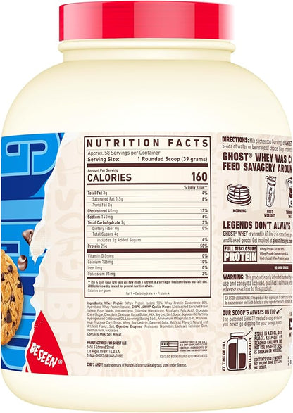 GHOST Whey Protein Powder, Chips Ahoy! - 5LB, 25G of Protein - Chocolate Chip Cookie Flavored Isolate, Concentrate & Hydrolyzed Whey Protein Blend