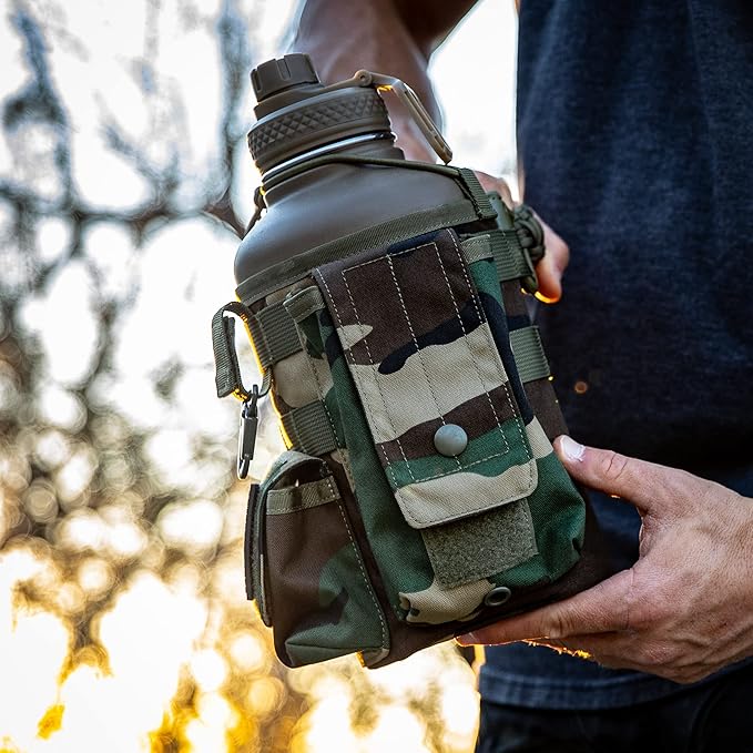Iron InfideI Battle Bottle Sleeve - 64 oz and 32 oz Water Bottle Sleeve Only for Half Gallon 1L Steel Water Bottle | Rugged Cover with Molle for Versatile Design with Storage for Phone, Wallet & Keys