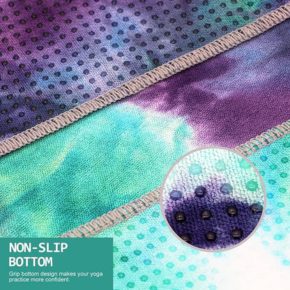 Eunzel Yoga Towel,Hot Yoga Mat Towel with Grip Dots Sweat Absorbent Non-Slip for Hot Yoga, Pilates and Workout 24" x72", Green & Purple