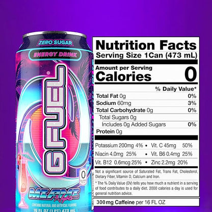 G Fuel Energy Drink, Strawberry Pina Colada, Sugar Free Beverage with 140mg Caffeine, Daily Energy Boost with Focus Amino, Vitamin + Antioxidants, 16 oz Cans (Miami Nights, 12-Pack)