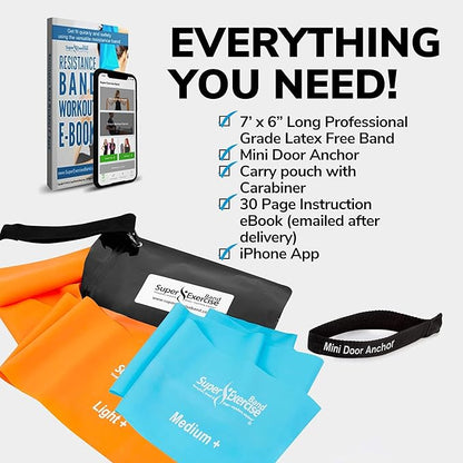 7Ft Long Resistance Bands for Stretching - Resistance Bands Set with Door Anchor - Exercise Bands Including Carry Pouch, E-Book & App - Latex-Free Workout Bands