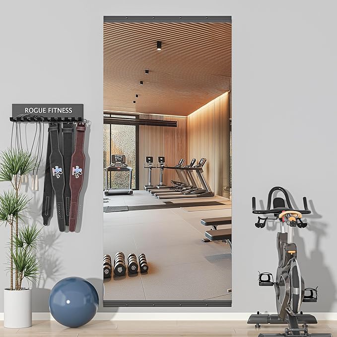 Hasipu 79''x35'' Home Gym Mirror Large Full Length Wall Mounted Full Body Mirror for Yoga Dance Fitness Exercise Studio Bedroom Garage, Frameless Tempered Glass Workout Mirrors Black Rectangular