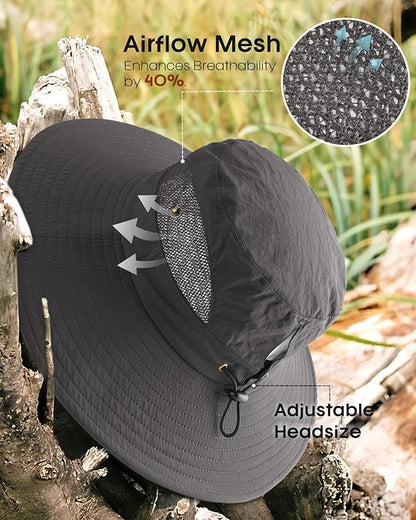 FURTALK Womens Sun Hat with Ponytail Hole Beach Hiking Summer Wide Brim UPF 80+ Outdoor Protection Foldable Bucket Hat