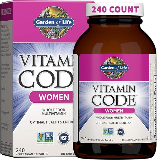 Garden of Life Multivitamin for Women, Vitamin Code Women's Multi - Whole Food Womens Multi Vitamins, Iron, Folate not Folic Acid, Vitamin A and Probiotics for Womens Energy, 240 Vegetarian Capsules