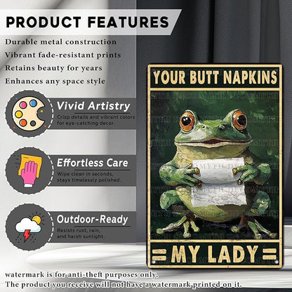 Funny Frog Bathroom Toilet Decor Metal Sign Frog Your Butt Napkin My Lord Vintage Tin Sign for Bedroom Toilet or Bathroom Wall 12 * 8inch