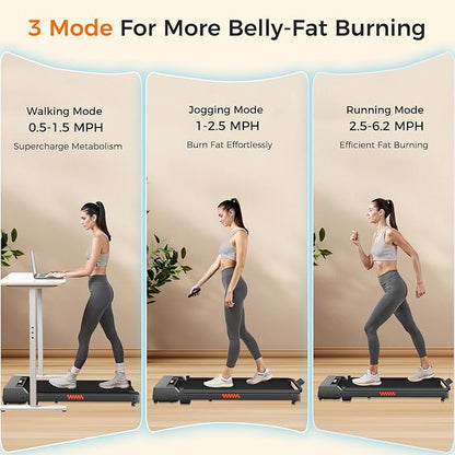 Under Desk Treadmill, 3.0HP Walking Pad with Handle Bar, Foldable Treadmills for Home Office, Running Machine with LED Display & Remote Control, Jogging Machine for Small Spaces