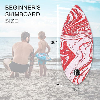 36” Skipper Skimboard with High Gloss Coat Wooden Skim Boards for Beginners, Teenagers and Adults Beach Skimboard 3 Color Traction Pad to Choose
