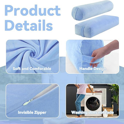 ROYALAY 2 Pcs Yoga Bolster Pillow for Restorative Yoga, Rectangular and Cylinder Meditation Pillow Set with Carrying Handles, Supportive Cushion for Exercise Workout Stretching Meditation,Sky Blue