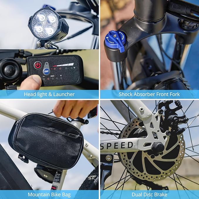 HOVERFLY OUREA 26" Electric Bike for Adults, 750W Peak Motor Mountain Ebike, 20MPH Up to 40 Miles, UL2849 Certified, 7-Speed, Removable Battery, Shock Absorber, Fat Tire Commuter E-Bike