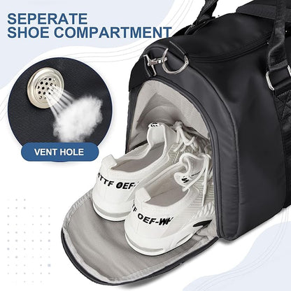 FIORETTO Womens Gym Tote Duffle Bag with Wet Pocket & Shoe Compartment, Sports Duffel Overnight Weekender Hospital Workout Carry on Bag for Girls, Ideal for Travel, Swimming, Dance, Ballet Black