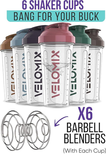 '-6 PACK- 28 oz Protein Shaker Bottle for Protein Mixes - 6x Wire Whisk | Leak Proof Shaker Cups for Protein Shakes | Protein Shaker Bottle Pack | Protein Shake Cup (Muted Clarity)