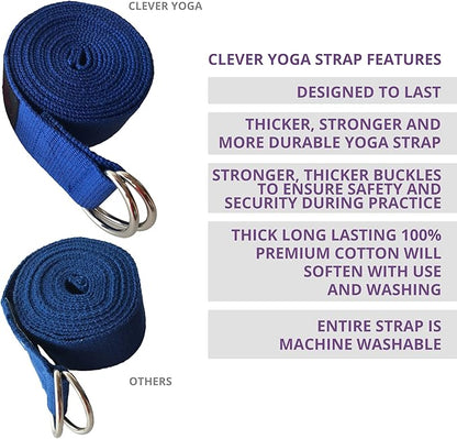 Clever Yoga - 8 ft Yoga Strap for Exercise & Physical Therapy, Leg Stretching Strap Yoga Accessories & Stretching Equipment, Leg Stretcher for Women & Men, Home Workout Essentials