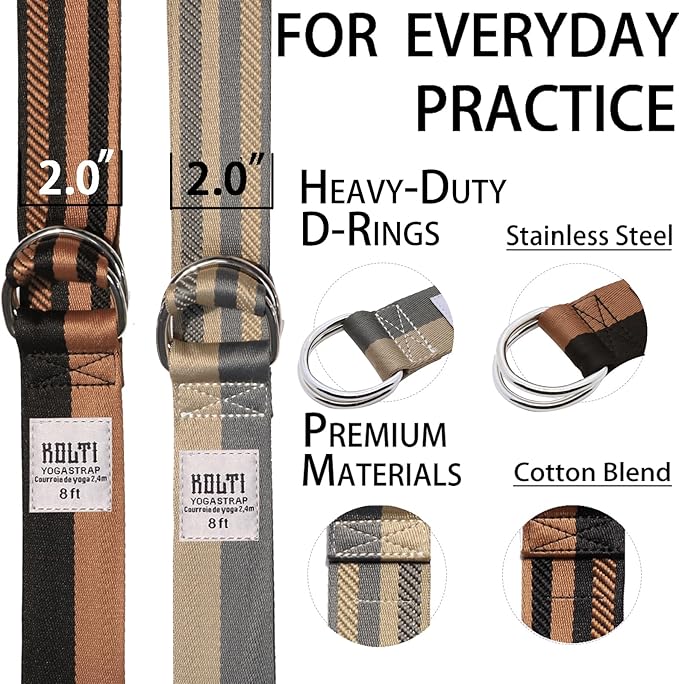 Yoga Exercise Adjustable Straps 8FT with Durable D-Ring for Pilates & Gym Workouts | Hold Poses, Stretch, Improve Flexibility & Maintain Balance