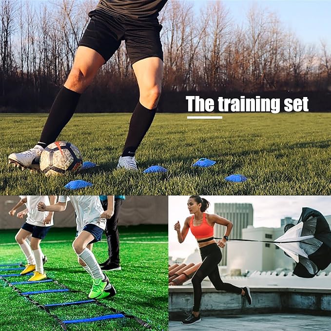 Football Training Equipment | Speed Agility Training Set, Including 1 Agility Ladder, 4 Steel Piles,12 Disc Cones,1 Resistance Umbrella .| for Athletes/Sports Including Football & Basketball