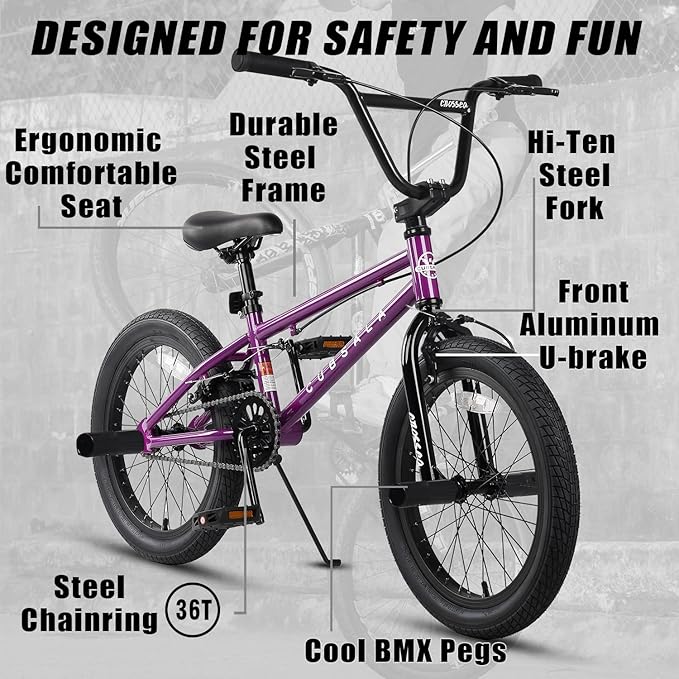 Freestyle BMX Bike, 18 20 Inch Kids Bicycle for 5-13 Years Old Kids and Beginner Level Rider, Multiple Colors