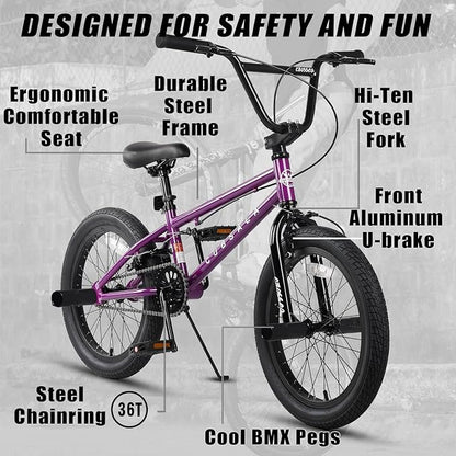 Freestyle BMX Bike, 18 20 Inch Kids Bicycle for 5-13 Years Old Kids and Beginner Level Rider, Multiple Colors