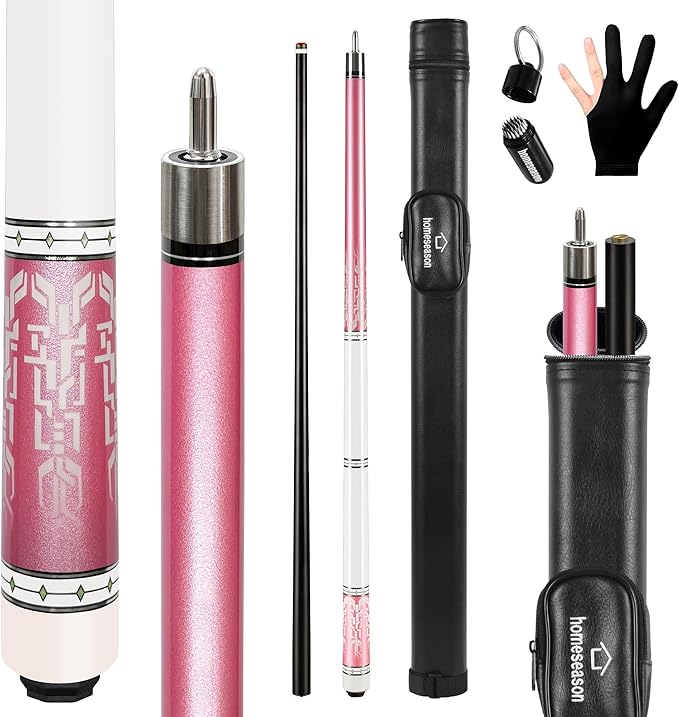 HomeSeason Glass Fiber Pool Cue 58" Professional Pool Stick 12.7mm 4-Layer Tip Low Deflection Cue Stick, 3 * 8/8Joint Pin, Ultra-Smooth, Billiard Cue Sticks